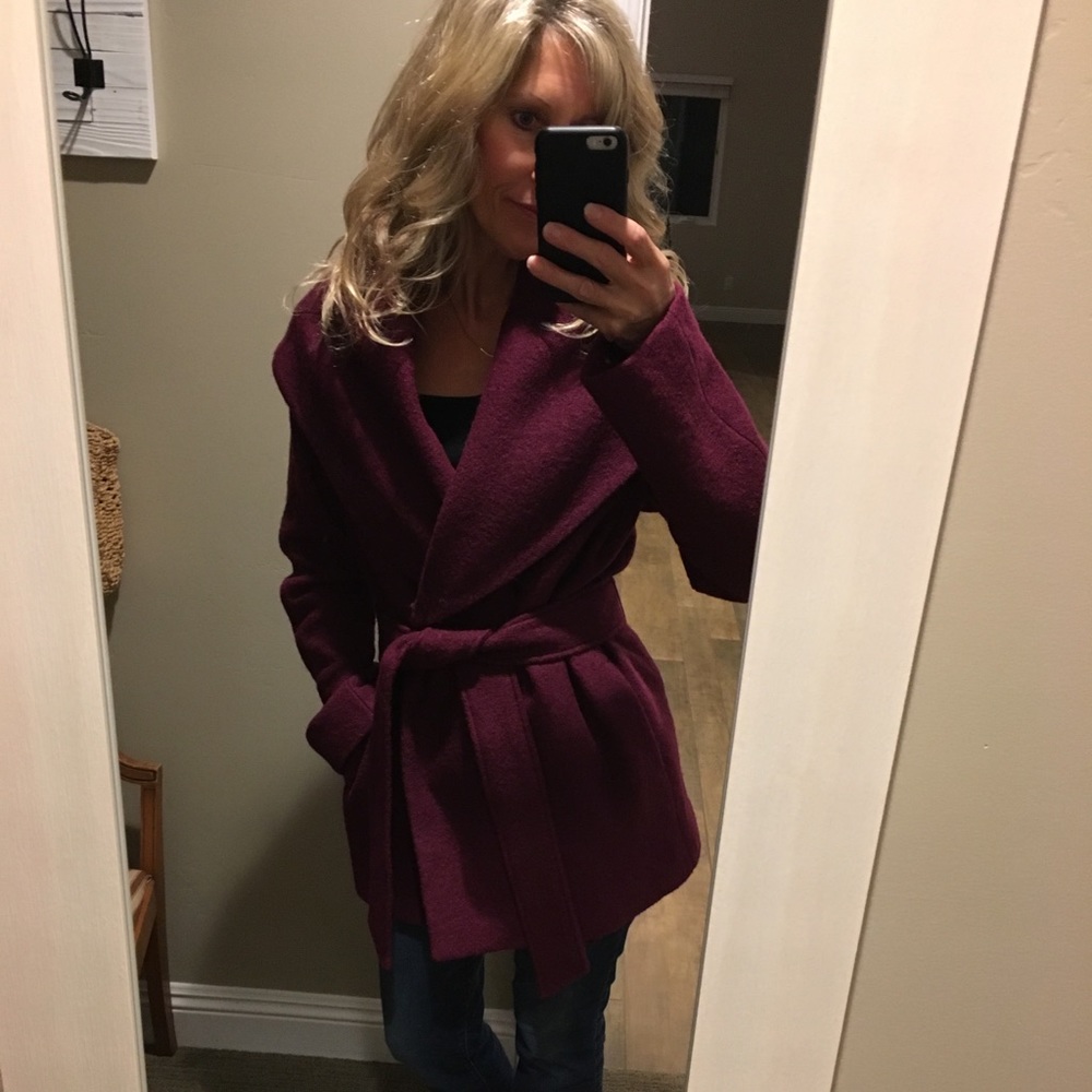 NWOT Gorgeous Express maroon wrap wool coat - Picture 8 of 8